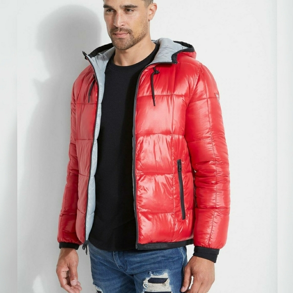 GUESS Reversible Primal Red Multi Puffer Jacket - Picture 2 of 11